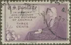 Frimärke ur Gösta Bodmans filatelistiska motivsamling, påbörjad 1950.
Frimärke från U.S.A., 1934. Motiv av Porträtt av konstnärens moder: av James McNeill Whistler: amerikansk målare: 1834-1903. -Märke hedrande de amerikanska mödrar-