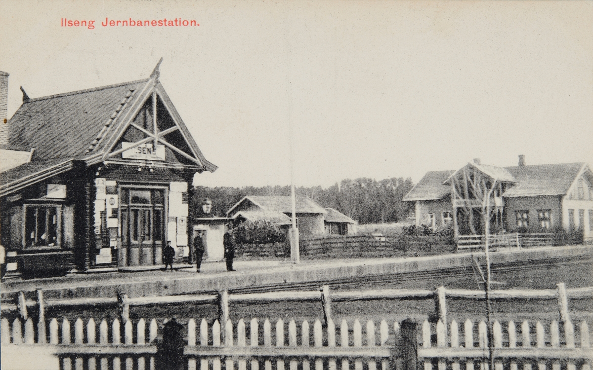 Postkort, Hamar, Ilseng stasjon, stasjonsbygningen er flyttet til Norsk Jernbanemuseum,