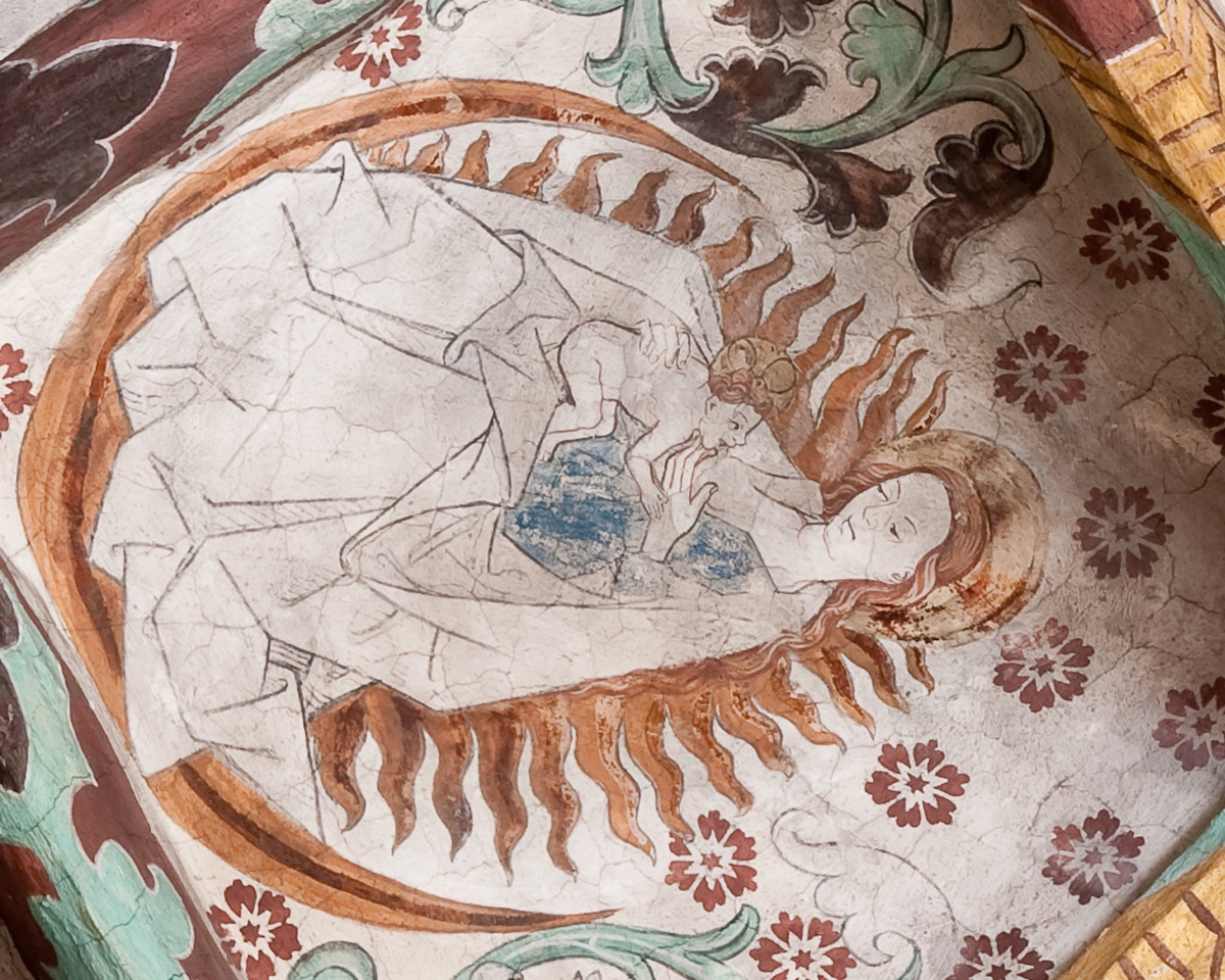 Takmålningar utförda av Albertus Pictor i Härkeberga kyrka. Målningarna tillkom under slutet av 1400-talet när kyrkorummet hade försetts med nya tegelribbvalv.