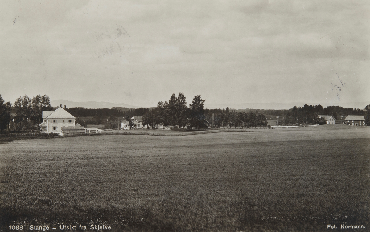 Postkort, Stange, utsikt fra Skjelve gård, villa, boligbebyggelse,