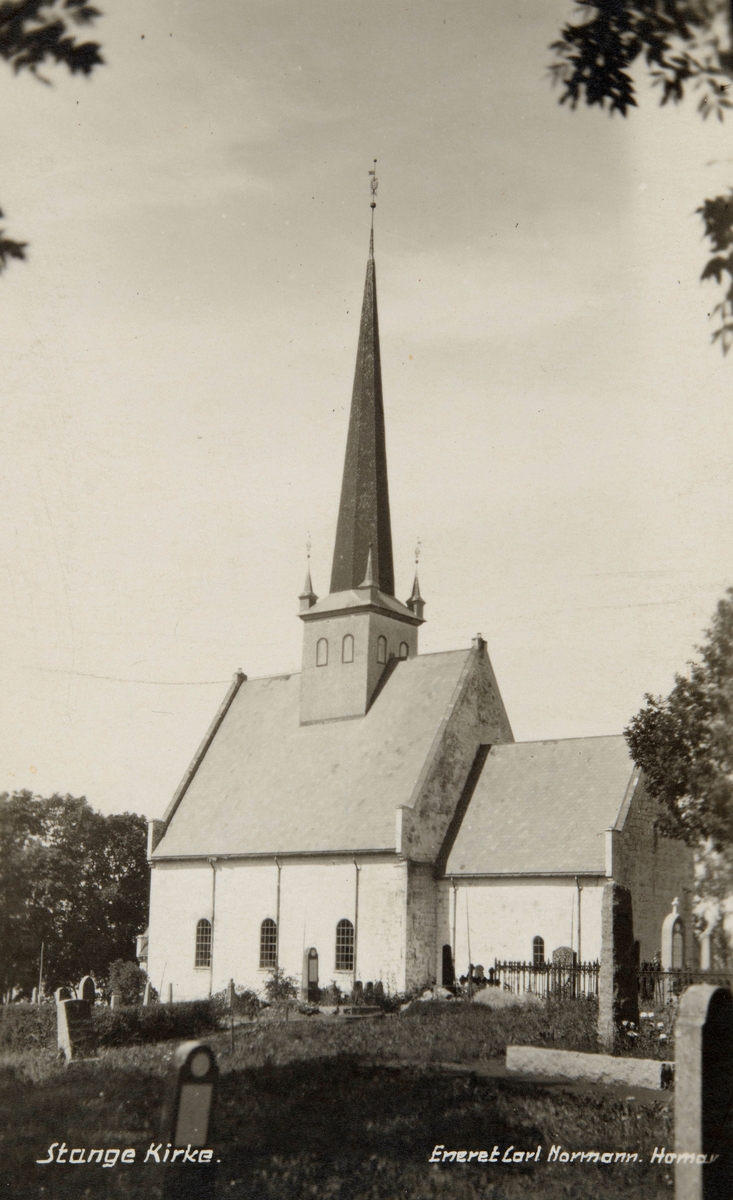 Postkort, Stange kirke, eksteriør,