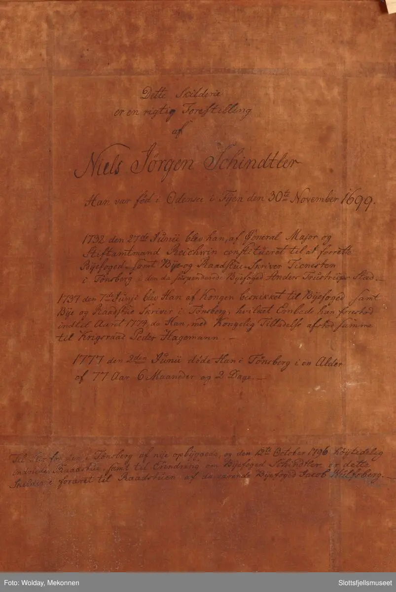 Mannsportrett i halvfigur. Byfogd i Tønsberg (1737-74) Niels Jørgen Schindtler.