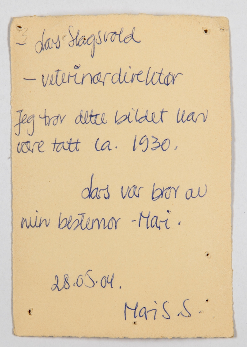 Portrett Lars Slagsvold. Født 24.04.1887, død 02.09.1959. Fra Slagsvold i Romedal. Lars var professor og Veterinærdirektør i Oslo.