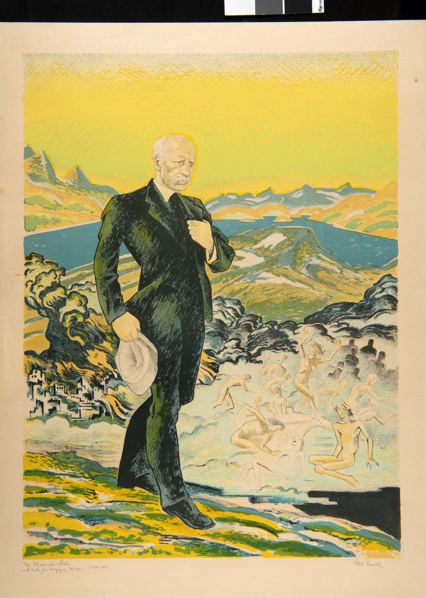 Kunst, trykk, Bilde av Fritjof Nansen, signert Axel Revold.
Bilde ble gitt i gave til Kjeverud Skole i Stange, av proffesor Axel Julius Revold og familie i 1944. Vinteren 1943-44 bodde familien Revold på Atlungstad gård i Ottestad. Og deres 2 barn fikk da gå på Kjeverud skole. Som takk for dette gav Axel Revold bort et bilde, med motiv, Fritijof Nansen, som var Axel Revold sin svigerfar.  