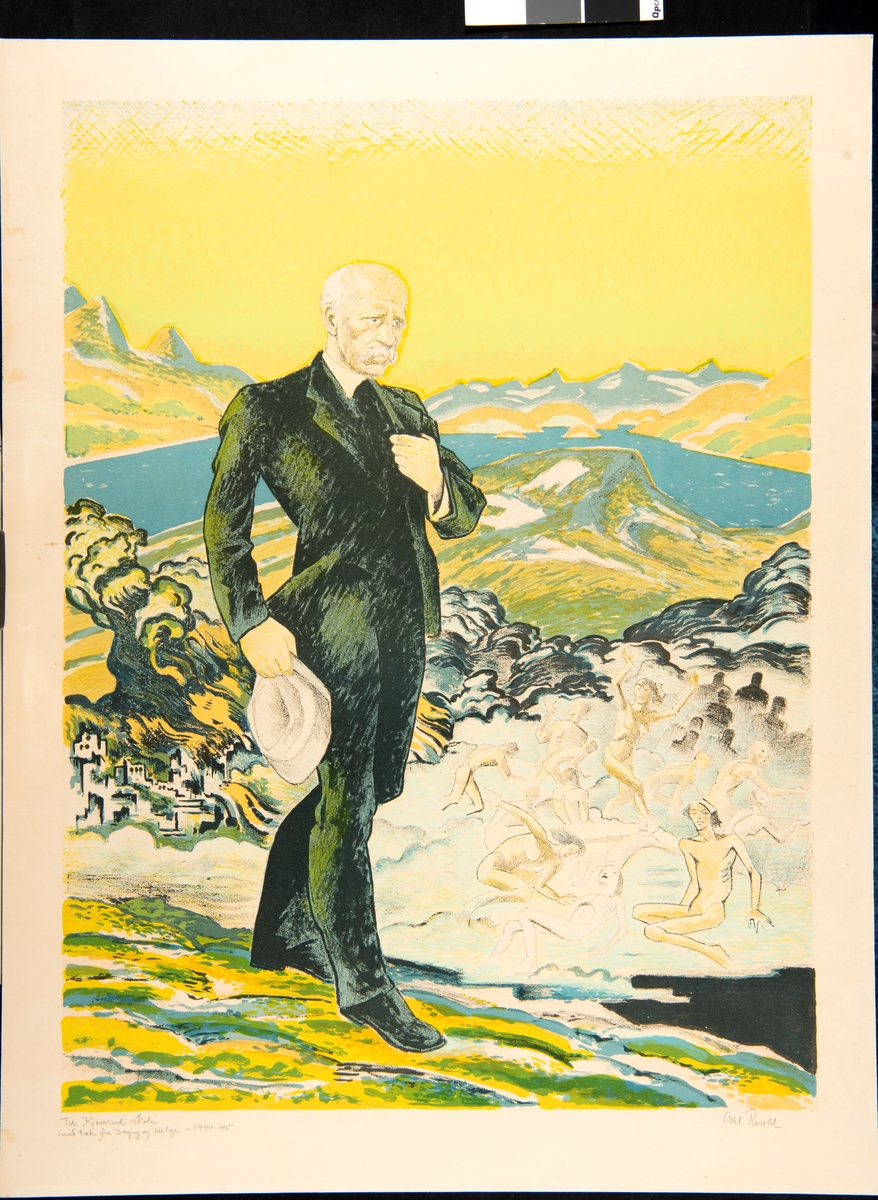 Kunst, trykk, Bilde av Fritjof Nansen, signert Axel Revold.
Bilde ble gitt i gave til Kjeverud Skole i Stange, av proffesor Axel Julius Revold og familie i 1944. Vinteren 1943-44 bodde familien Revold på Atlungstad gård i Ottestad. Og deres 2 barn fikk da gå på Kjeverud skole. Som takk for dette gav Axel Revold bort et bilde, med motiv, Fritijof Nansen, som var Axel Revold sin svigerfar.  