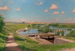 Utsikt över Linköping från Tannefors [Oljemålning]