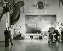 Bild från arbetet vid en televisionsutsändning från Statens Sjöhistoriska Museet fredagen den 22 januari 1955.