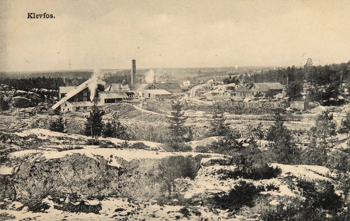 Postkort, Løten, Ådalsbruk, Klevfos Cellulose- & Papirfabrikk, vinter,