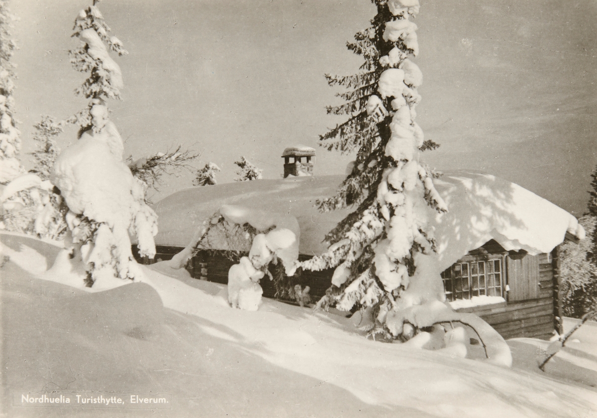 Postkort, Elverum, Nordhuelia Turisthytte, vinter