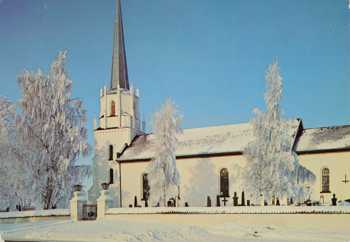 Postkort, Løten kirke, eksteriør, vinter