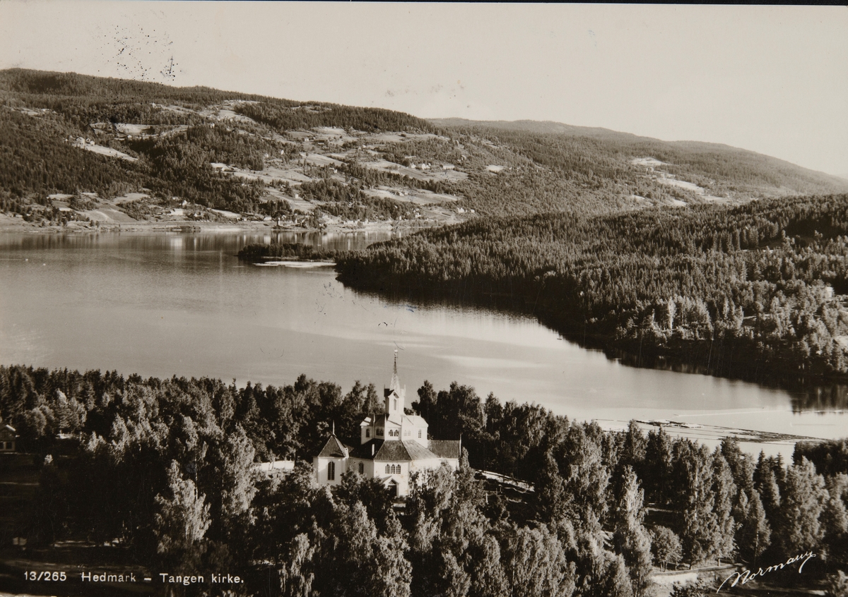 Postkort, Stange, Tangen kirke, Tangenvika, Viksvika,