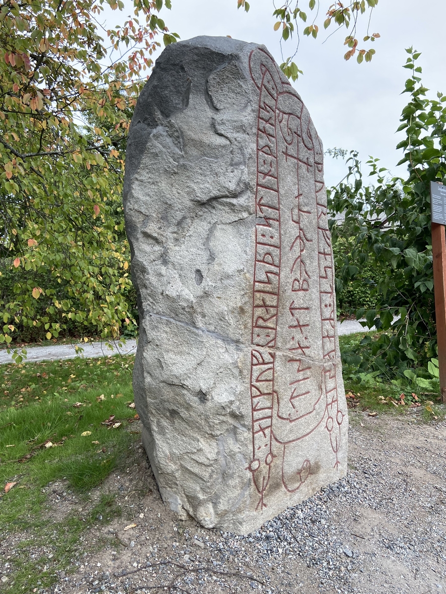 Runsten från Linga hed med inskrift på två sidor. 
Tolkat som: "Helgulv reste denna sten till minne av Torfast, sin svåger, Disa till minne av sin broder."