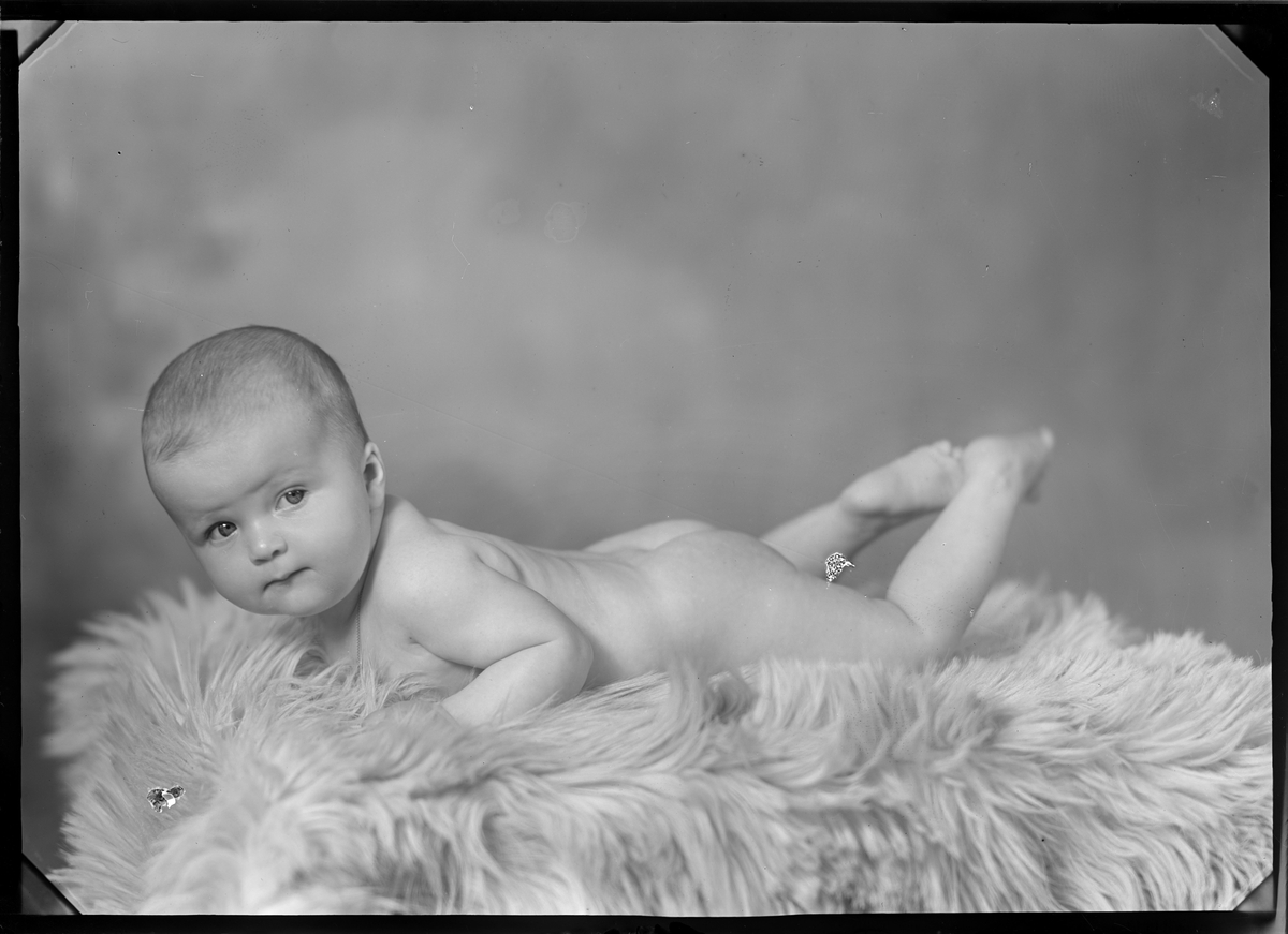 Portrett av en baby på et skinn