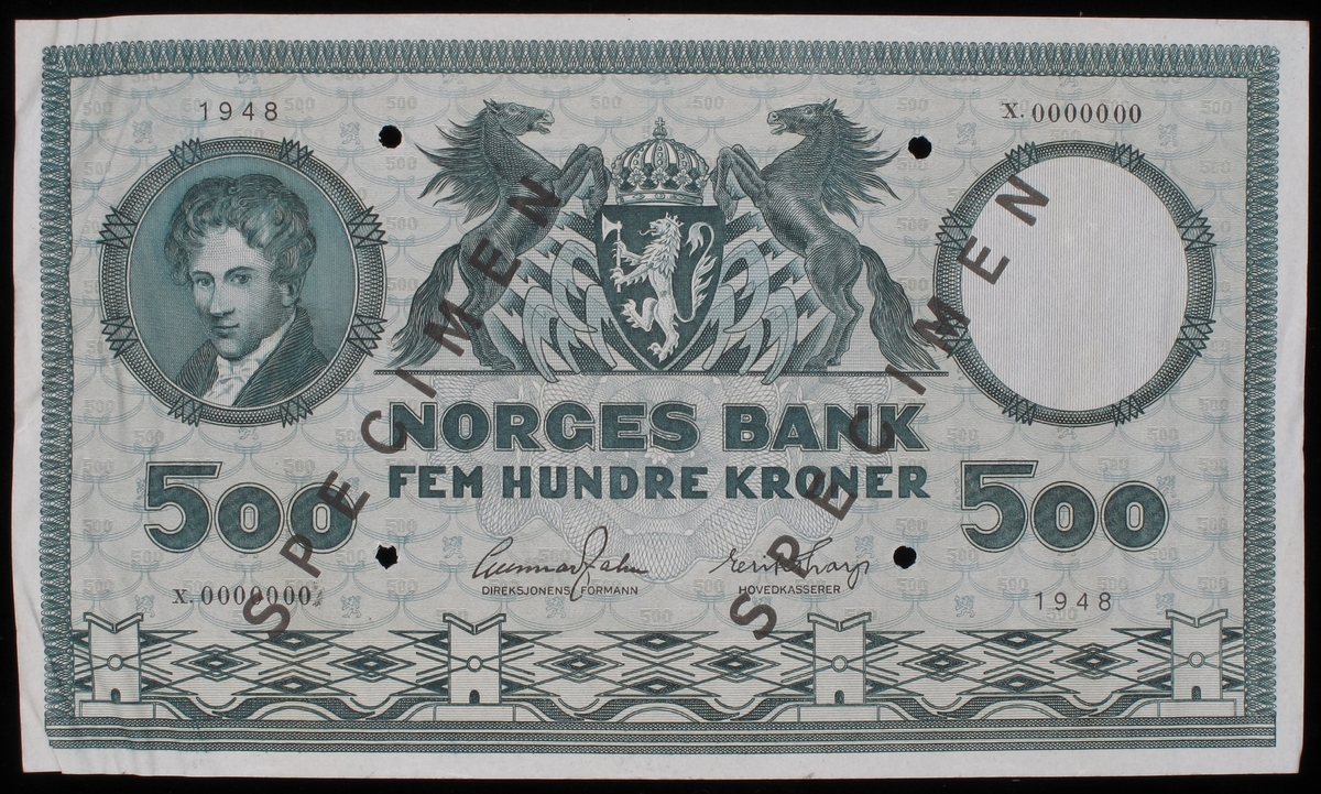 To motiver fra norsk industri på en side. Portrett av  ........ på motsatt side.