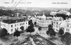 Del av Motala genom brevkort. Här som vy från Samskolan. Kortets otydliga poststämpeln anger att det skickades under 1910-talet.