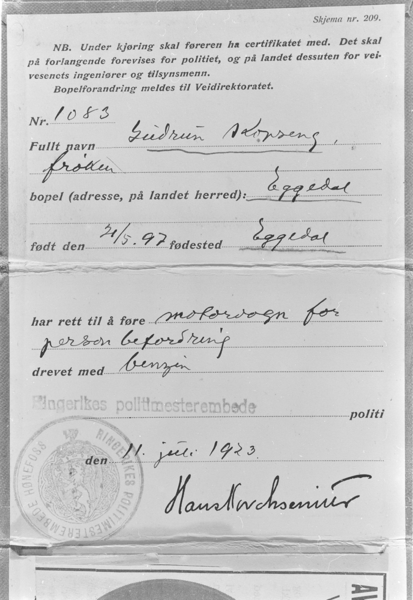 Sertifikat for Gudrun Kopseng. Se SEM.F.1069-A. 