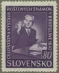 Frimärke ur Gösta Bodmans filatelistiska motivsamling, påbörjad 1950.
Frimärke från Slovakiet, 1942. Motiv av Frimärkssamlare undersöker ett frimärke. -Landsutställning i Bratislava (Pressburg), Slovakiet, 1942-