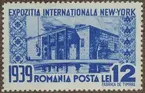 Frimärke ur Gösta Bodmans filatelistiska motivsamling, påbörjad 1950.
Frimärke från Rumänien, 1939. Motiv av Rumänsk byggnadsstil Utställningen i New York 1939