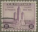 Frimärke ur Gösta Bodmans filatelistiska motivsamling, påbörjad 1950.
Frimärke från U.S.A., 1933. Motiv av Federal Building i Chicago, Illinois. Världsutställning 1933. 100-årsminnet av Chicagos grundläggande.