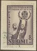 Frimärke ur Gösta Bodmans filatelistiska motivsamling, påbörjad 1950.
Frimärke från Finland, 1946. Motiv av Idrottsfolk 27.6-30.6 1946