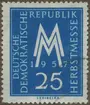 Frimärke ur Gösta Bodmans filatelistiska motivsamling, påbörjad 1950.
Frimärke från Öst Tyskland, 1957. Motiv av Höst Mässan i Leipzig 1957