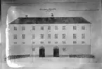 Västerås slott. Ritning, östra längans ytterfasad före 1920,