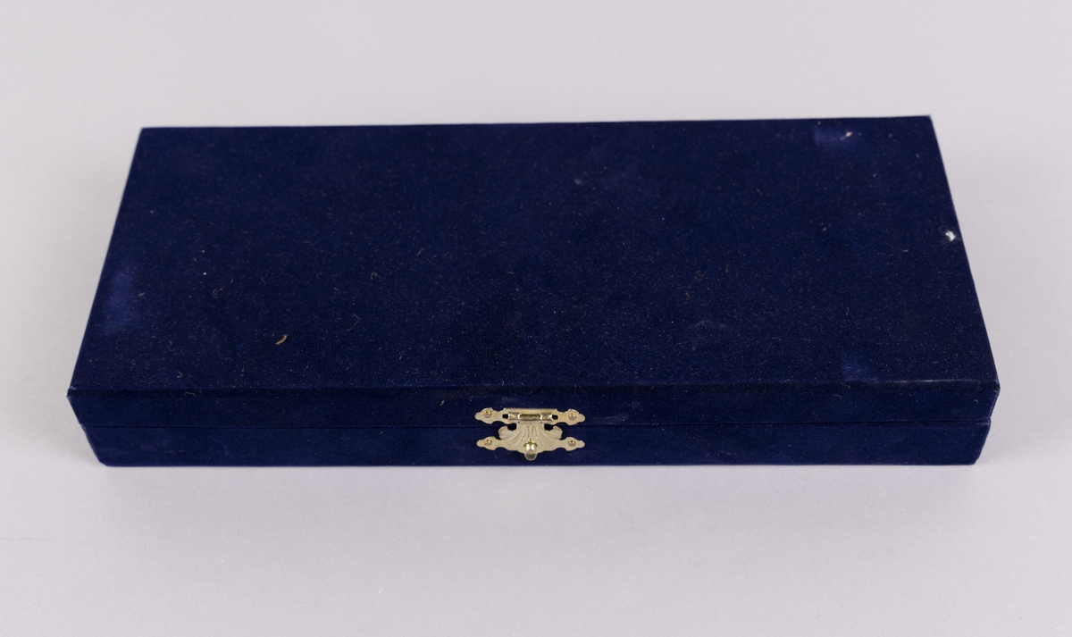 Gave til gudmor i forbindelse med skipsdåp av MT FJELLANGER. Øks med dekor og inngravert tekst i gaveeske.