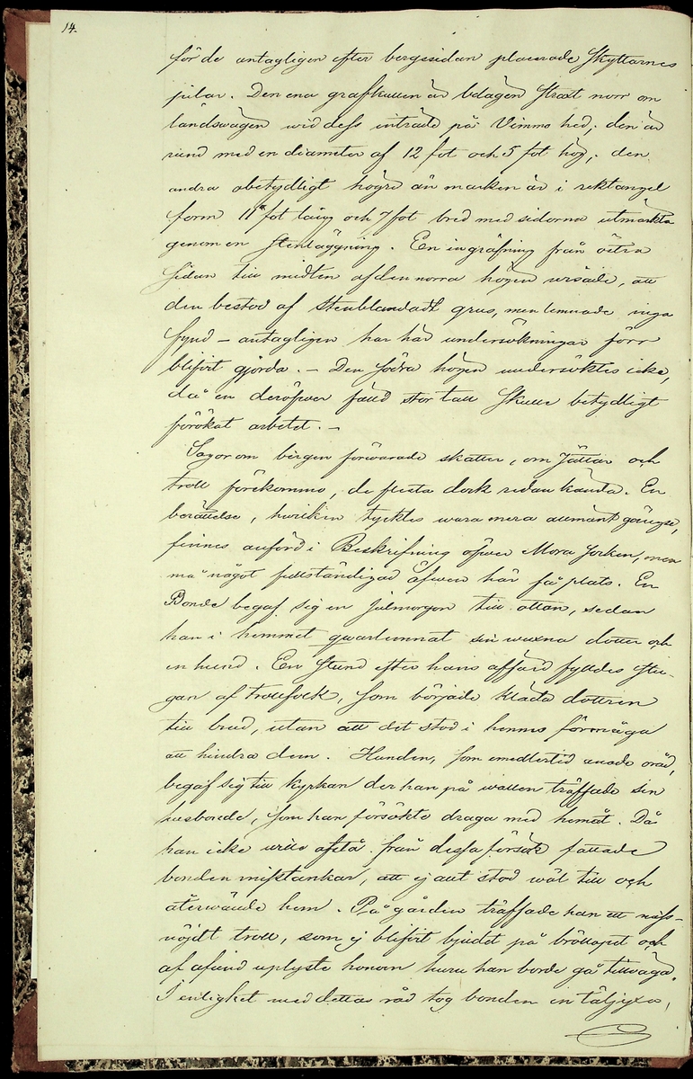 Reseberättelse om en antikvarisk undersökningsresa under juli och augusti månader år 1867 av läroverksadjunkten O. W. Wahlin. 

Socknar som är beskrivna: 
-Leksand (Sunnanäng, Hjortnäs, Sjugare, Gårda häll,Bergsäng, Tjuvholmen, Kärrongbron, Trutsudden, Drittnäs, Gullgatan, Kråkham, Björkberg,    Granberg, Laknäs, Flenberget, Skyberget, Hjortnäs). 
-Rättvik (Tina, Kyrkudden, Brottningen, Hällskärsudden, Kungshols-högen, Kungshamnsskär, Stumsnäs, Amnskär, Kungsviken, Erik Nicule's sten,    Stenen i Norränget, Kalken, Altsarbyn, Benkammar-åkern, Rvergistus åkern, Kyrkboden). 
-Ore (Vindförsberg, Dalfors)
-Orsa (Ore älven)
-Mora (Kråkberg, Orsasjön, Vånsnäs udde, Öna, Långlet, Jättgraven, Vagngropa, Kättbo, Venjan, Skottmyran, Vimo hed, Leksberget)
-Venjan (Vindfångnäset, Torrnäset, Van, Norra Finnäs, Ryttarheden, Landbobyn)
-Järna (Trollhålan)
-Gagnef (Svedjan, Hedningaknös, Bastbergets fäbod, Kjättsar bodarna, Gråbodarna, trollkyrka, Långåsberget, Rista, Norbäcksbodarna)

Not:  Munkstil, runor, Sax-musköt, kalkbod, pilskaft, lada, skatter, benbitar, metallgryta, lansspetsar, knivar, slagg, myrjärn, metallskål, Valborgsmässa, kyrkbyggnad, kummel, stenkummel, kol, rösen, gravhög, ättehög, kopparkista, altartavla, jätte, korsvägar, slagfält.
----------------------------------------------------------------------------------
-By (Fimossen, Trankullen, Fullsta gärde, Näs kvarn, Biskopsholmen, Berg, Orrbergs gubbe, Dansarhedarna, Grönsinka bruk, Rossberga, Tyskbo,    Ingeborgbo slätten, Hofmans pina, Pinan, Fornby, Degerbacken, Näs färja)
-Folkärna (Bäsingen,Brunnbäcks färja, Utsunds färja, Degerön, Dalkarlsmyran, Lerbäcken, Viddarsboda) 
-Grytnäs (Grådö, Baggbohed, Knallasbenning, Avesta kapell, Åsbo kvarn, Lappkällan).

Not: 
-By: Gravhögar, svärd, stålhuva, styckekulor, runsten, biskop Svinhufvud, biskop Trolle, stenröse, gränsröse, offerröse (offerkast), mordplats,    stridsyxa, begravningsplats, Digerdöden, helsingerunor, stenyxor, skafthålsyxa.
-Folkärna: Hillebard, stridshammare, Digerdöden, stenyxor, flinta. -Grytnäs: jättar, gryta, älvkvarn, kvarnsten, ältan, lappar. 
 2: Utdrag av föregående berättelse. (3 sidor).
 3: Karta över fornminnen i Mora; "Grafhögarne vid Kråkberg", Skottmyran och Venjan; "Kumlen vid Vansjön" och "Kumlen å Vindfångnäset".


Handlingen består av 1 bok (29 sidor) "Fornminneföreningen - Diverse handlingar".