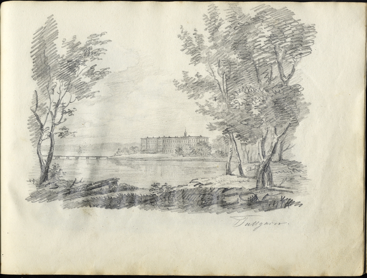 Skiss, blyerts. Tullgarns slott, sett från sjösidan.

Inskrivet i huvudbok 1950.
