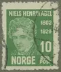 Frimärke ur Gösta Bodmans filatelistiska motivsamling, påbörjad 1950.
Frimärke från Norge, 1929. Motiv av Niels Henrik Abel 1802-1829. Matematiker i Norge. Ekvationer av 5:te och högre grader. De elliptiska funktionerna. 100-årsminne av hans död. 1829-1929