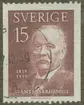 Frimärke ur Gösta Bodmans filatelistiska motivsamling, påbörjad 1950.
Frimärke från Sverige, 1959. Motiv av Svante Arrhenius 1859-1927 Kemist Dissociationsteorien Nobelpristagare 1903. 100-årsminne av födelse 1859-1959.