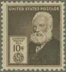 Frimärke ur Gösta Bodmans filatelistiska motivsamling, påbörjad 1950.
Frimärke från USA, 1940. Motiv av Alexander Graham Bell 1847-1922. Fysiolog, fysiker. Patenterade telefonen 1876. Fotofonen 1880.