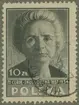 Frimärke ur Gösta Bodmans filatelistiska motivsamling, påbörjad 1950.
Frimärke från Polen, 1947. Motiv av Marie Curie f. Sklodowska, 1867-1934. Polsk fysiker och kemist. De radioaktiva ämnena. Radium i metallisk form 1910. Nobelpristagare i fysik 1903, i kemi 1911.