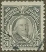 Frimärke ur Gösta Bodmans filatelistiska motivsamling, påbörjad 1950.
Frimärke från Filippinerna, 1906. Motiv av Benjamin Franklin 1706-1790 Boktryckare Generalpostmästare Fysiker: Åskledaren Diplomat i London och i Paris