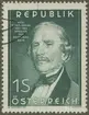 Frimärke ur Gösta Bodmans filatelistiska motivsamling, påbörjad 1950.
Frimärke från Österrike, 1954. Motiv av Karl Ritter von Ghega: 1802-1860. Österrikisk ingeniör. Byggde 1848-1854 Semmeringbanan, den äldsta av Europas större bergbanor.