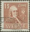 Frimärke ur Gösta Bodmans filatelistiska motivsamling, påbörjad 1950.
Frimärke från Sverige, 1939. Motiv av Carl von Linné 1707-1778 Botaniker Växtsystematiken Reseskildrare (inom Sverige) Vetenskapsakademiens 200 årsminne