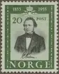 Frimärke ur Gösta Bodmans filatelistiska motivsamling, påbörjad 1950.
Frimärke från Norge, 1955. Motiv av C. Nielsen Norsk telegrafdirektör -Norges telegraf 100 år. 1855-1955-