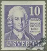 Frimärke ur Gösta Bodmans filatelistiska motivsamling, påbörjad 1950.
Frimärke från Sverige, 1938. Motiv av Emanuel Swedenborg 1688-1772. Svensk naturforskare. Författat böcker om järn och koppar. Redaktör för vår första tekniska tidskrift 