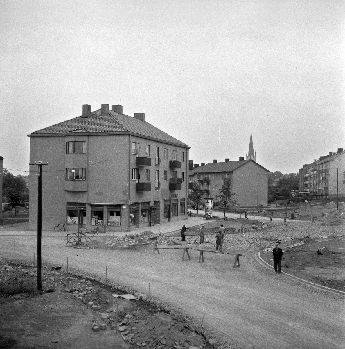 Abiskorondellen anläggs i Linköping 1954. Serie bilder mot sydostlig riktning.