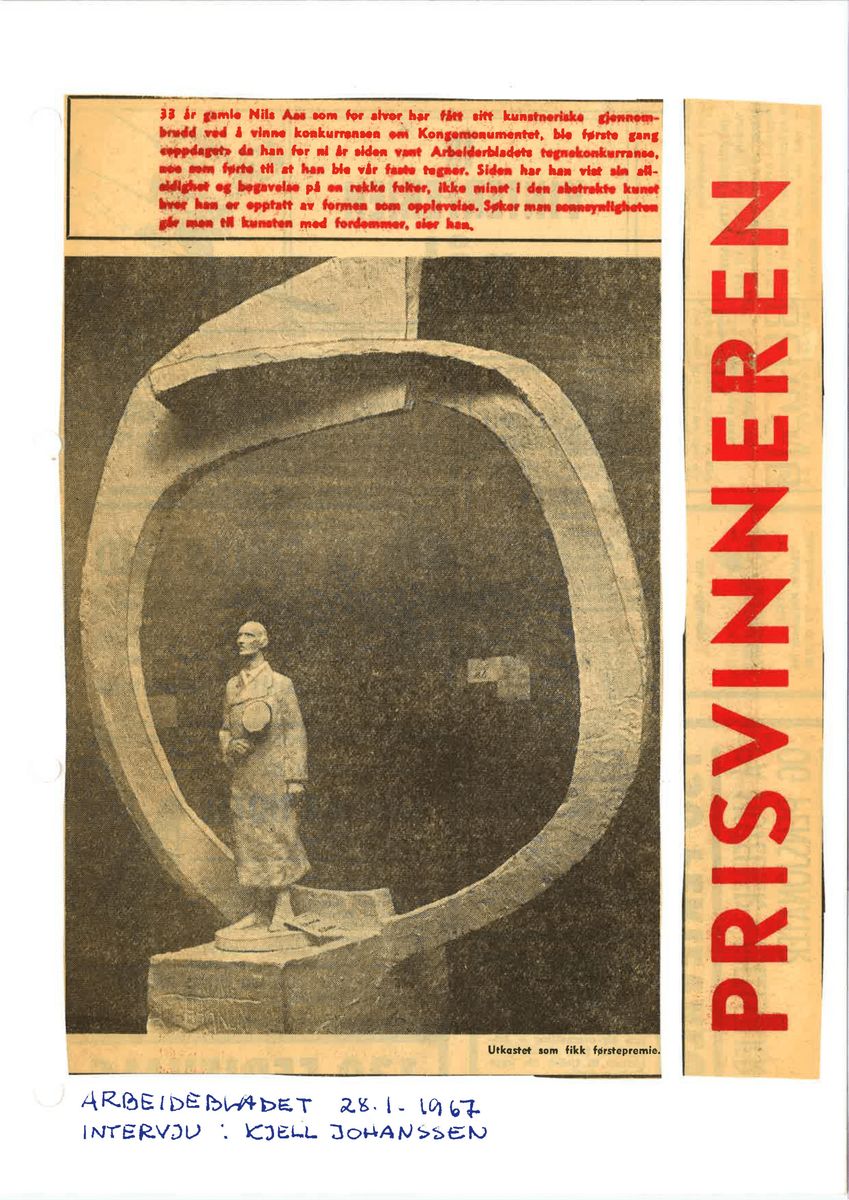 a & f: foto av kong Haakon VII-monument
d: portrettbilde av Aas-familien. 
