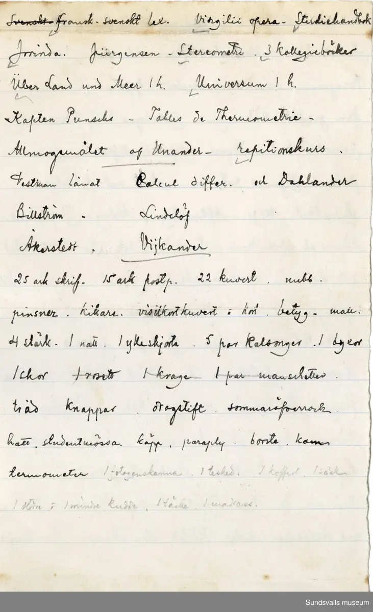 Dagbok. Erik Petter Wallmark (1870-1891) 

E.P. Wallmark föddes på ett hemman i Valla, Selånger. Han var student vid Uppsala universitet och klarade sin fil.kand. på endast två terminer.  E.P. Wallmark var sjuk i tbc och avled endast 20 år gammal. 
Anteckningarna, skrivna mellan 1888-1891, rör bland annat hans tid i Uppsala och sjukdomens förlopp. 

Se länkade filer för komplett dagbok