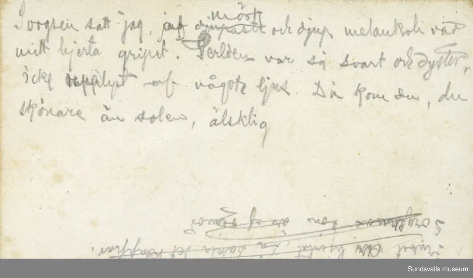 Dagbok. Erik Petter Wallmark (1870-1891) 

E.P. Wallmark föddes på ett hemman i Valla, Selånger. Han var student vid Uppsala universitet och klarade sin fil.kand. på endast två terminer.  E.P. Wallmark var sjuk i tbc och avled endast 20 år gammal. 
Anteckningarna, skrivna mellan 1888-1891, rör bland annat hans tid i Uppsala och sjukdomens förlopp. 

Se länkade filer för komplett dagbok