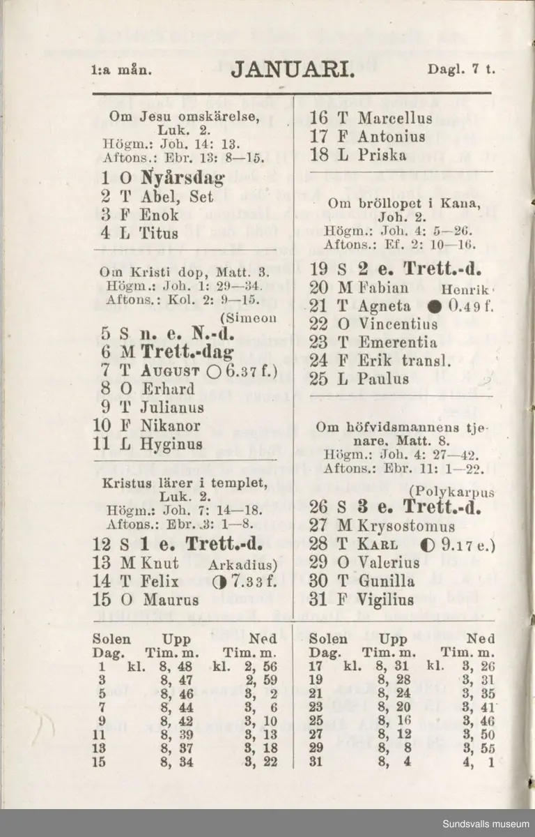 Dagbok. Erik Petter Wallmark (1870-1891) 

E.P. Wallmark föddes på ett hemman i Valla, Selånger. Han var student vid Uppsala universitet och klarade sin fil.kand. på endast två terminer.  E.P. Wallmark var sjuk i tbc och avled endast 20 år gammal. 
Anteckningarna, skrivna mellan 1888-1891, rör bland annat hans tid i Uppsala och sjukdomens förlopp. 


Se länkade filer för komplett dadbok.