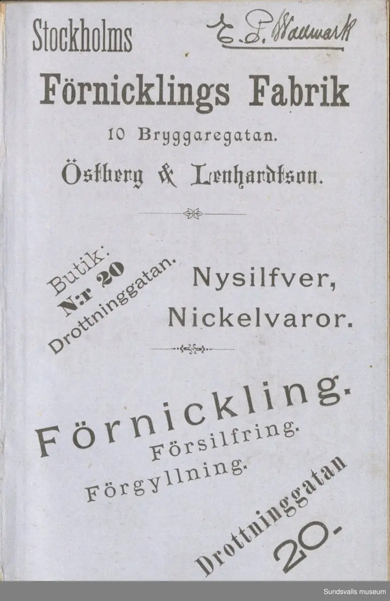 Dagbok. Erik Petter Wallmark (1870-1891) 

E.P. Wallmark föddes på ett hemman i Valla, Selånger. Han var student vid Uppsala universitet och klarade sin fil.kand. på endast två terminer.  E.P. Wallmark var sjuk i tbc och avled endast 20 år gammal. 
Anteckningarna, skrivna mellan 1888-1891, rör bland annat hans tid i Uppsala och sjukdomens förlopp. 

Se länkade filer för komplett dagbok