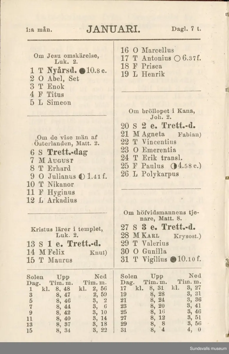 Dagbok. Erik Petter Wallmark (1870-1891) 

E.P. Wallmark föddes på ett hemman i Valla, Selånger. Han var student vid Uppsala universitet och klarade sin fil.kand. på endast två terminer.  E.P. Wallmark var sjuk i tbc och avled endast 20 år gammal. 
Anteckningarna, skrivna mellan 1888-1891, rör bland annat hans tid i Uppsala och sjukdomens förlopp. 

Se länkade filer för komplett dagbok