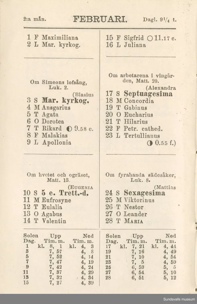 Dagbok. Erik Petter Wallmark (1870-1891) 

E.P. Wallmark föddes på ett hemman i Valla, Selånger. Han var student vid Uppsala universitet och klarade sin fil.kand. på endast två terminer.  E.P. Wallmark var sjuk i tbc och avled endast 20 år gammal. 
Anteckningarna, skrivna mellan 1888-1891, rör bland annat hans tid i Uppsala och sjukdomens förlopp. 

Se länkade filer för komplett dagbok