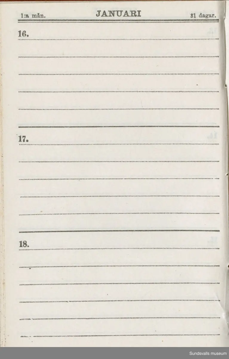 Dagbok. Erik Petter Wallmark (1870-1891) 

E.P. Wallmark föddes på ett hemman i Valla, Selånger. Han var student vid Uppsala universitet och klarade sin fil.kand. på endast två terminer.  E.P. Wallmark var sjuk i tbc och avled endast 20 år gammal. 
Anteckningarna, skrivna mellan 1888-1891, rör bland annat hans tid i Uppsala och sjukdomens förlopp. 


Se länkade filer för komplett dadbok.