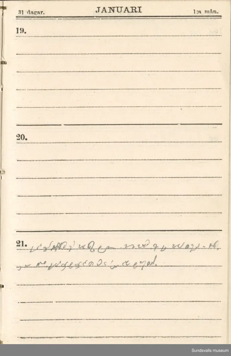 Dagbok. Erik Petter Wallmark (1870-1891) 

E.P. Wallmark föddes på ett hemman i Valla, Selånger. Han var student vid Uppsala universitet och klarade sin fil.kand. på endast två terminer.  E.P. Wallmark var sjuk i tbc och avled endast 20 år gammal. 
Anteckningarna, skrivna mellan 1888-1891, rör bland annat hans tid i Uppsala och sjukdomens förlopp. 

Se länkade filer för komplett dagbok