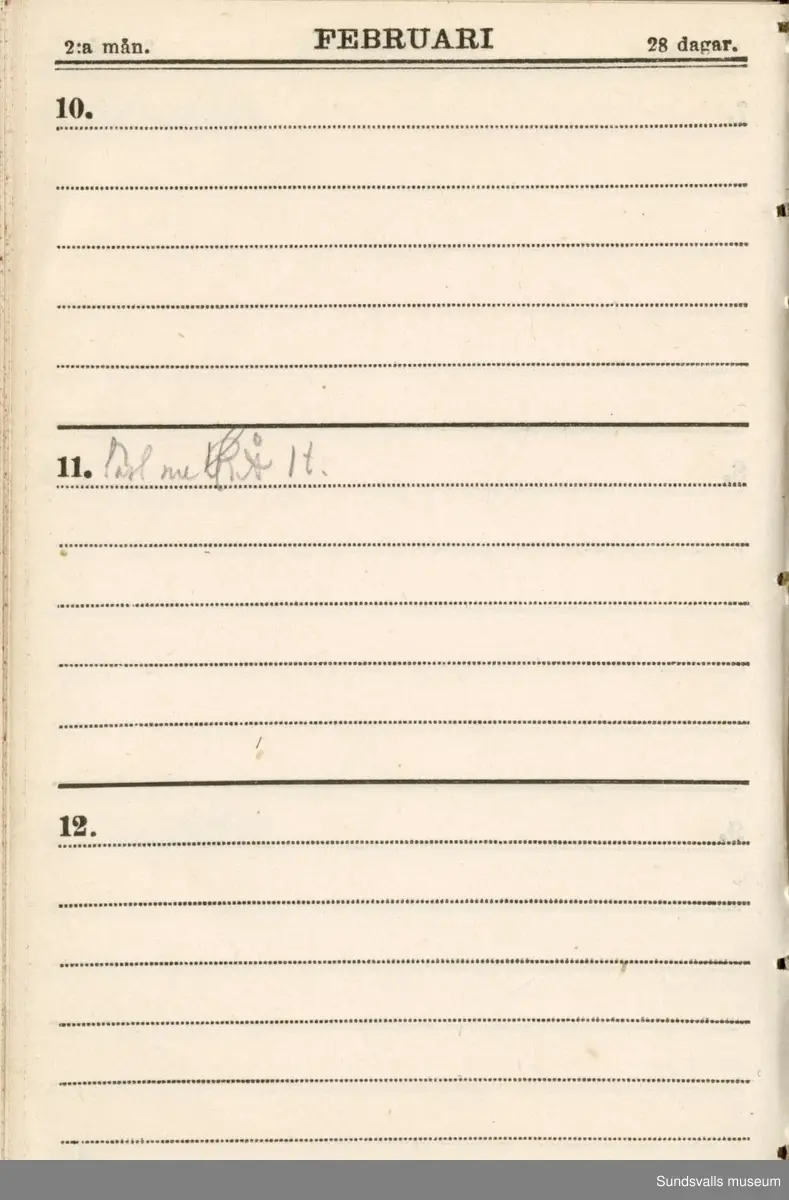 Dagbok. Erik Petter Wallmark (1870-1891) 

E.P. Wallmark föddes på ett hemman i Valla, Selånger. Han var student vid Uppsala universitet och klarade sin fil.kand. på endast två terminer.  E.P. Wallmark var sjuk i tbc och avled endast 20 år gammal. 
Anteckningarna, skrivna mellan 1888-1891, rör bland annat hans tid i Uppsala och sjukdomens förlopp. 

Se länkade filer för komplett dagbok
