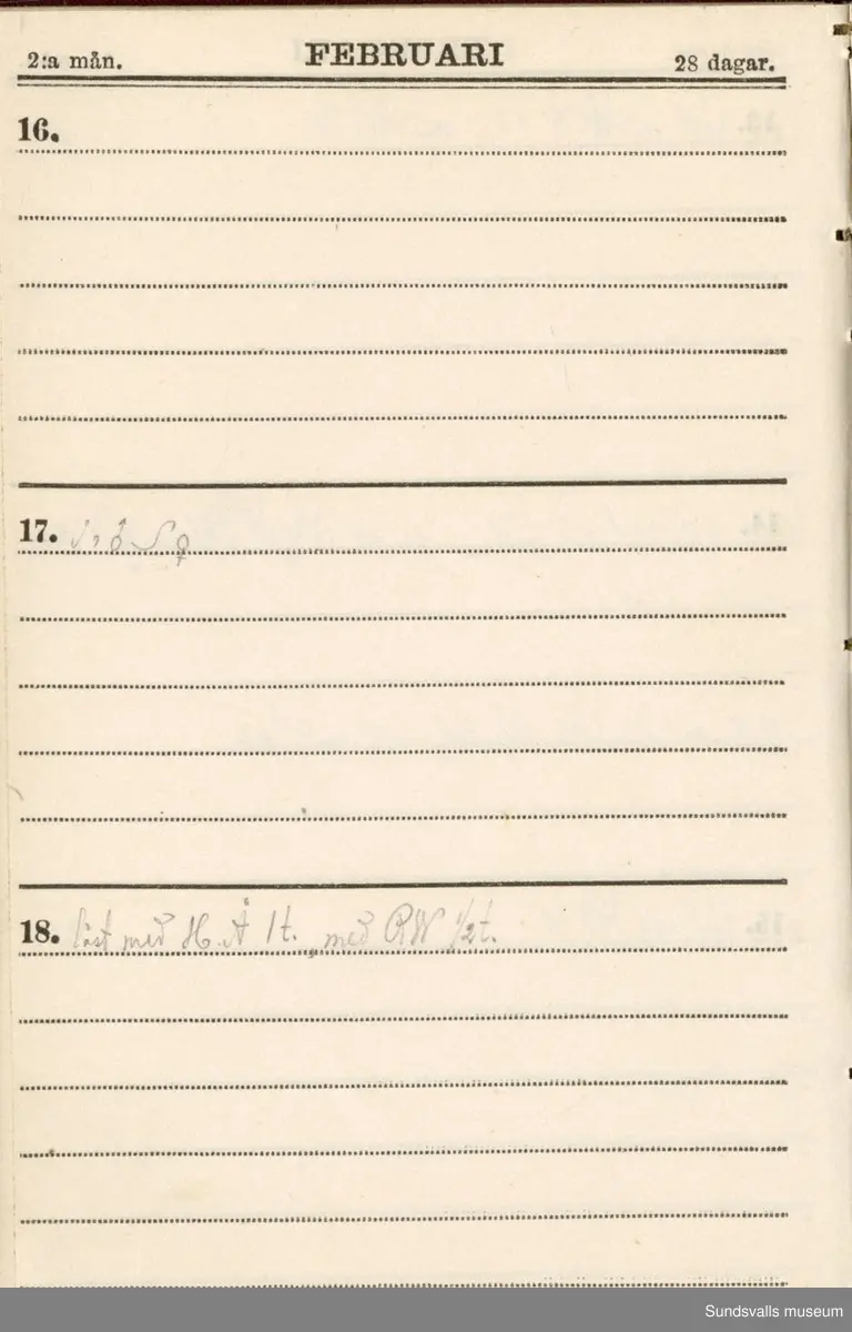 Dagbok. Erik Petter Wallmark (1870-1891) 

E.P. Wallmark föddes på ett hemman i Valla, Selånger. Han var student vid Uppsala universitet och klarade sin fil.kand. på endast två terminer.  E.P. Wallmark var sjuk i tbc och avled endast 20 år gammal. 
Anteckningarna, skrivna mellan 1888-1891, rör bland annat hans tid i Uppsala och sjukdomens förlopp. 

Se länkade filer för komplett dagbok